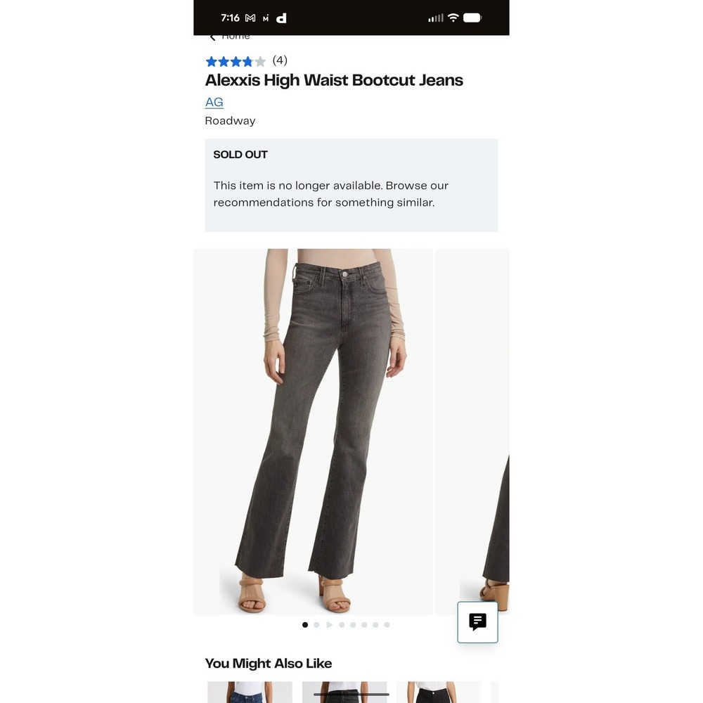 AG Alexxis High Waist Bootcut Jeans Grey Roadway Wash Raw Hem 28 High Rise
